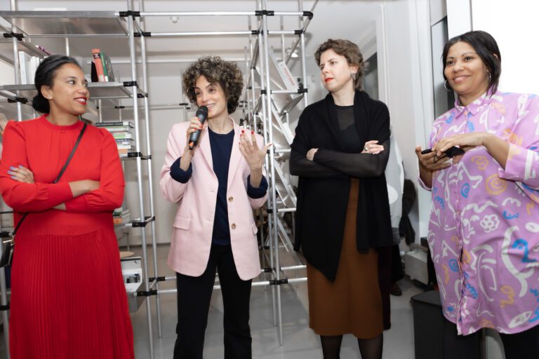 (from left to right) Yvette Mutumba (Founder and Creative Director of C&), Alya Sebti (Head of ifa-Galerie Berlin), Gitte Zosch (Secretary General of ifa) and Julia Grosse (Founder and Creative Director of C&) opening up the C&10 Event at ifa-Gallery Berlin, March 2023. Photo: Benjamin Renter