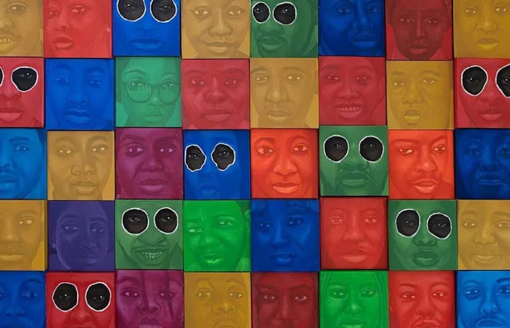 Ken Nwadiogbu, The Journey Mercies, Acrylic on Cardboard Boxes, 2021. Courtesy of Kristin Hjellegjerde Gallery