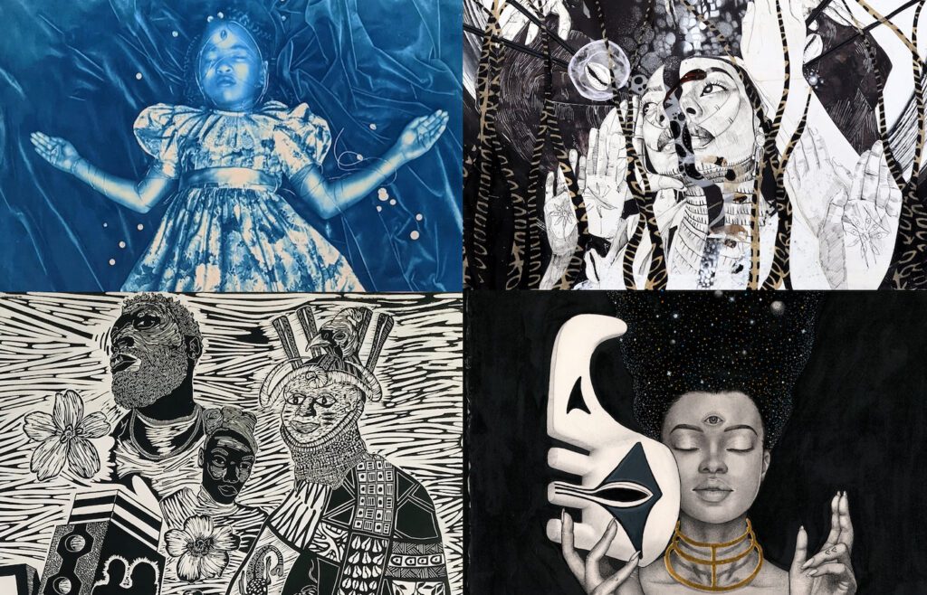 clockwise from top left: Tokie Rome-Taylor No Weapon Formed Against Me Shall Prosper, cyanotype, 34