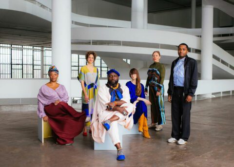 Curatorial team for the 36th São Paulo Biennial, from left to right: Keyna Eleison, Alya Sebti, Bonaventure Soh Bejeng Ndikung, Henriette Gallus, Anna Roberta Goetz, and Thiago de Paula Souza.
©João Medeiros / Fundacão Bienal de São Paolo.  