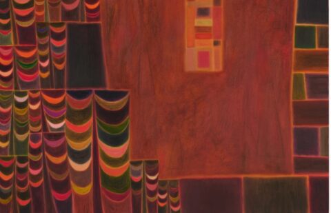 Muzae Sesay, Building Nowhere (detail), 2024, Oil and oil pastel on canvas, 230 x 160 x 5 cm,