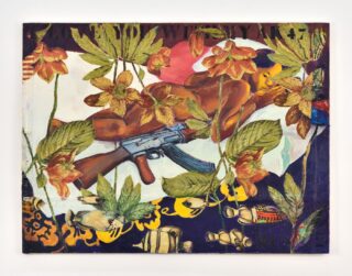 Suzan Ibrahim Mahjoub Mohammed, Suzanne et les Vieillards I (Susanna and the Elders I, 2007. Inks on textiles, 253x288cm. Collection Centre Pompidou. Courtesy of the Galerie Maïa Muller. 