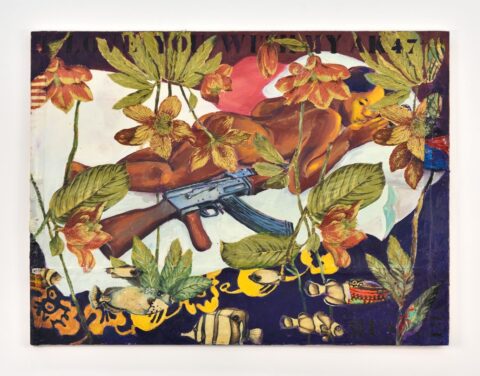 Suzan Ibrahim Mahjoub Mohammed, Suzanne et les Vieillards I (Susanna and the Elders I, 2007. Inks on textiles, 253x288cm. Collection Centre Pompidou. Courtesy of the Galerie Maïa Muller. 