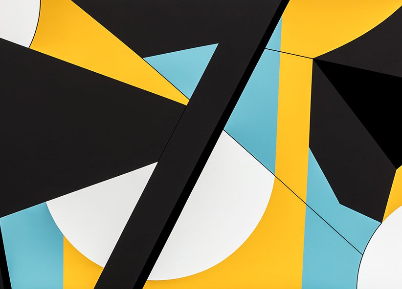 Serge Alain Nitegeka, Colour and Form LXIII (Detail), 2018. Paint on wood, 122 x 245cm. 
